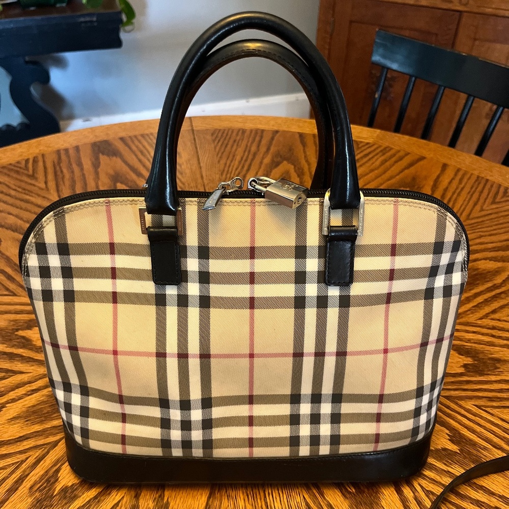 Burberry Beige and Black Checkered Handbag